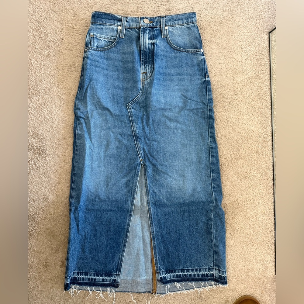 Frame Denim Blue High-Waist Midi Skirt with Front Slit